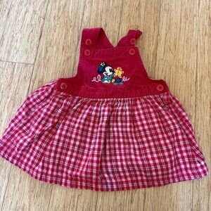 Vintage Disney Store Minnie Mouse Red Overall Dress Girls 12months Sleeveless